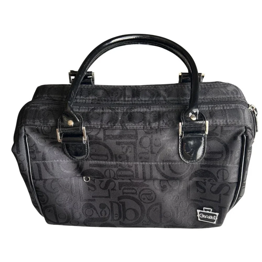 Caboodles Black Signature Print Travel Makeup Cosmetic Bag With Pink Interior